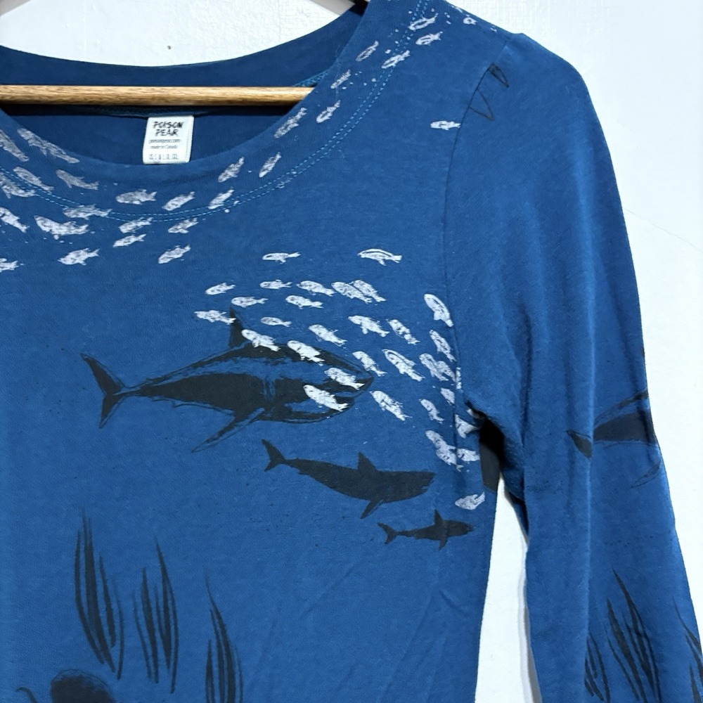 Poison Pear Dress Womens S Blue Ocean Fish Print Bamboo Rayon Cotton Knit - Picture 4 of 10